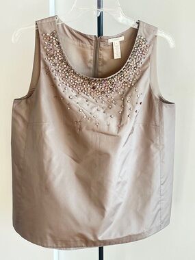 J. Crew 100% Silk Sleeveless Tank Top Beige Tan Bronze Sequins Lined Sz 8 $129+